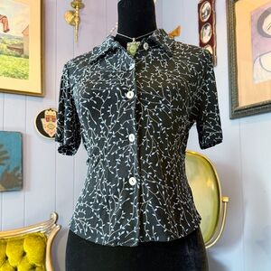 Vintage 90s Ronni Nicole Black Button Floral Print Top Size S/M